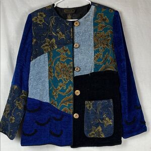 Vintage 1990s Alex Ku Blue Patchwork Cotton Jacket